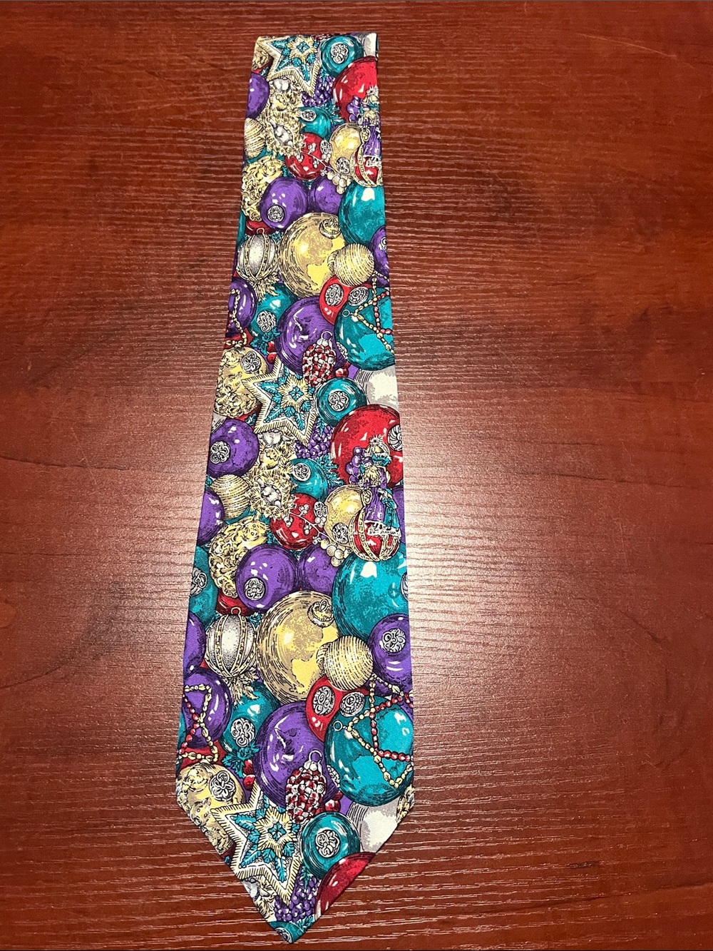 Maus & Hoffman festive Ornament-Print Men's Tie in Purple, Teal, Red & Gold